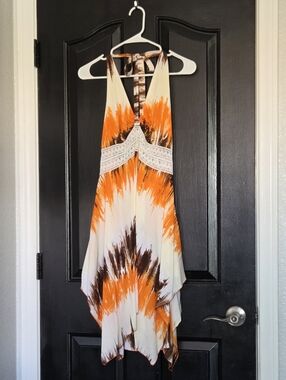 Just From Bali Handmade Crochet Tie-dye Halter Asymmetic Dress